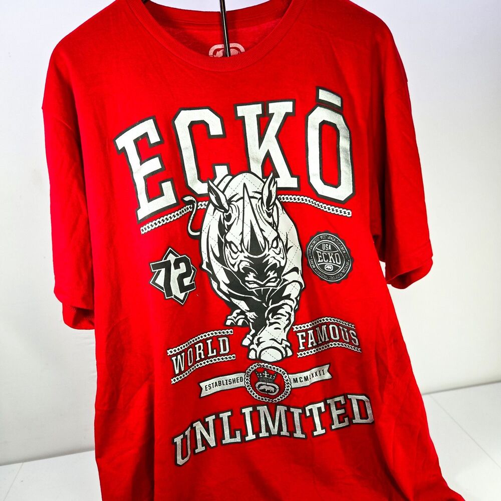 Ecko Unltd Rhino World Famous Graphic Vintage Y2K T-Shirt Red Men’s XL